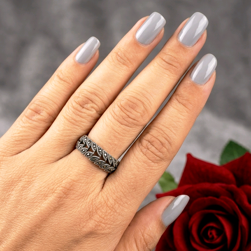Marcasite Open Work Silver Band